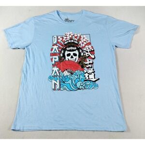 Vibes Japan Samurai Skull Shirt Mens XL‎ Blue Graphic Tee Geisha Waves Tagless